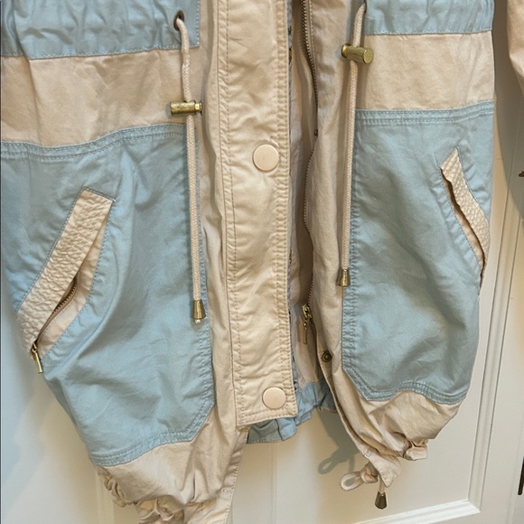 Anthropologie Retro Catelyn Colorblock Utility Anorak Jacket Cream and Blue| XXS - Picture 9 of 16